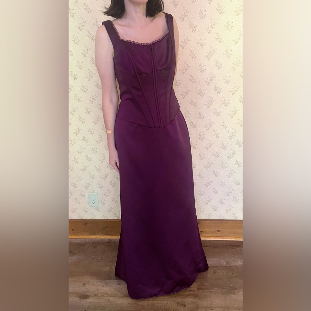 Vintage Deep Plum Satin Prom Gown